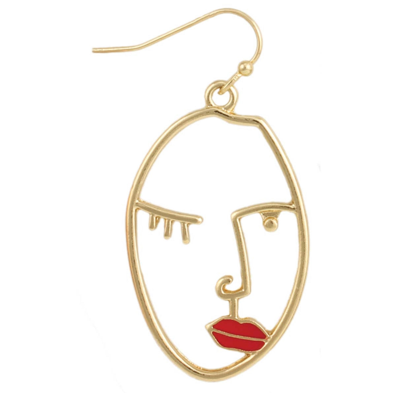 Gold Portrait Red Lip Dangle Earrings